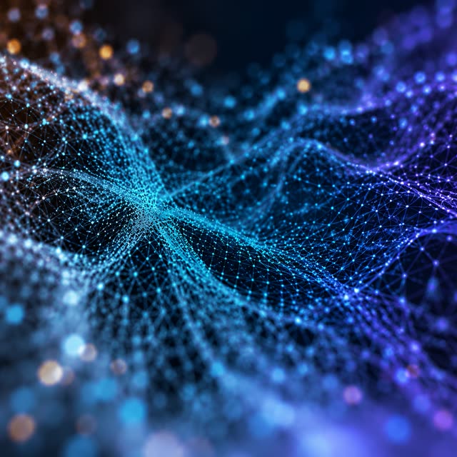 A flowing mesh of glowing blue data points.
