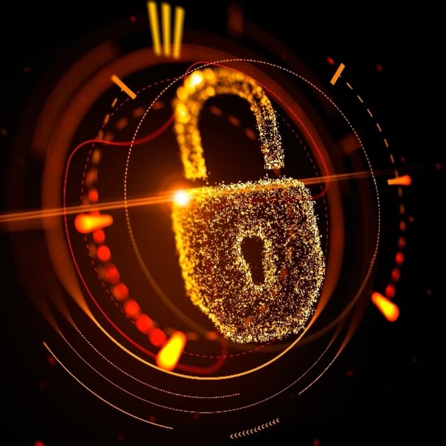 A glowing padlock at the centre of a circular data dial.